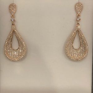 New Rose Gold and CZ drop post back earrings 1.5”